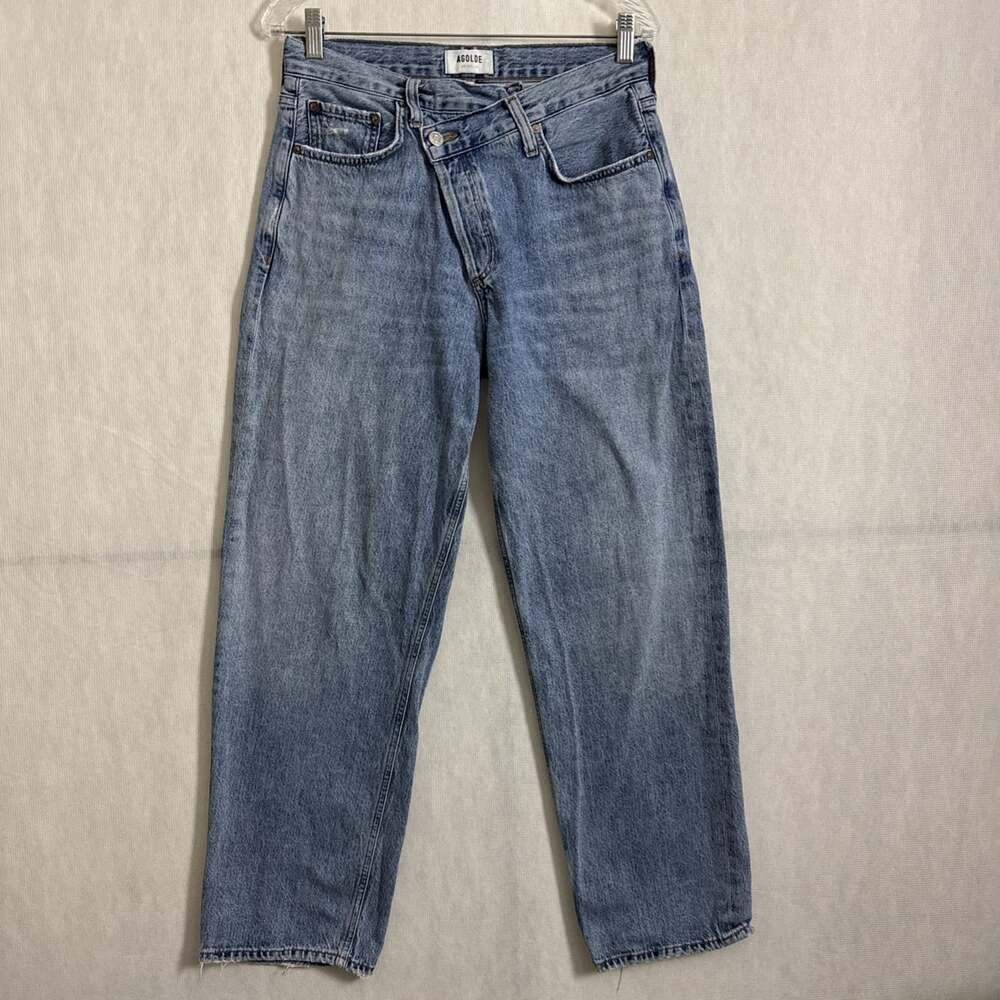 Agolde Women's 28 Criss Cross Upsized Jeans Button Fly Asymmetrical Denim Jeans
